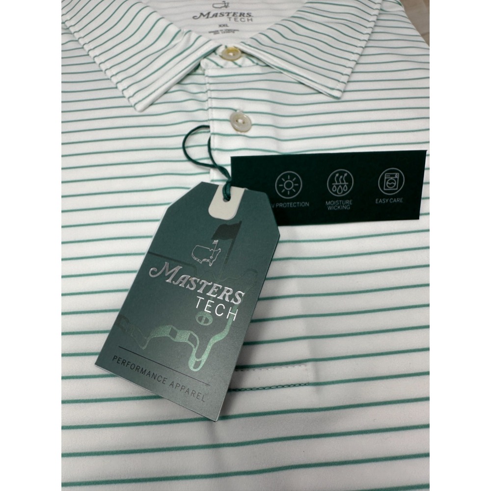 Masters Tech Polo Golf Shirt Men's XXL Green White Striped Short Sleeve - NWT - Picture 2 of 6